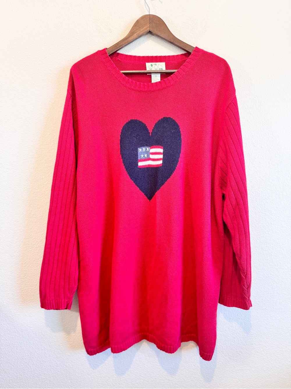 Vintage Americana Cottagecore The Quacker Factory Heart Sweater Red Plus 2X F37 - Picture 2 of 8